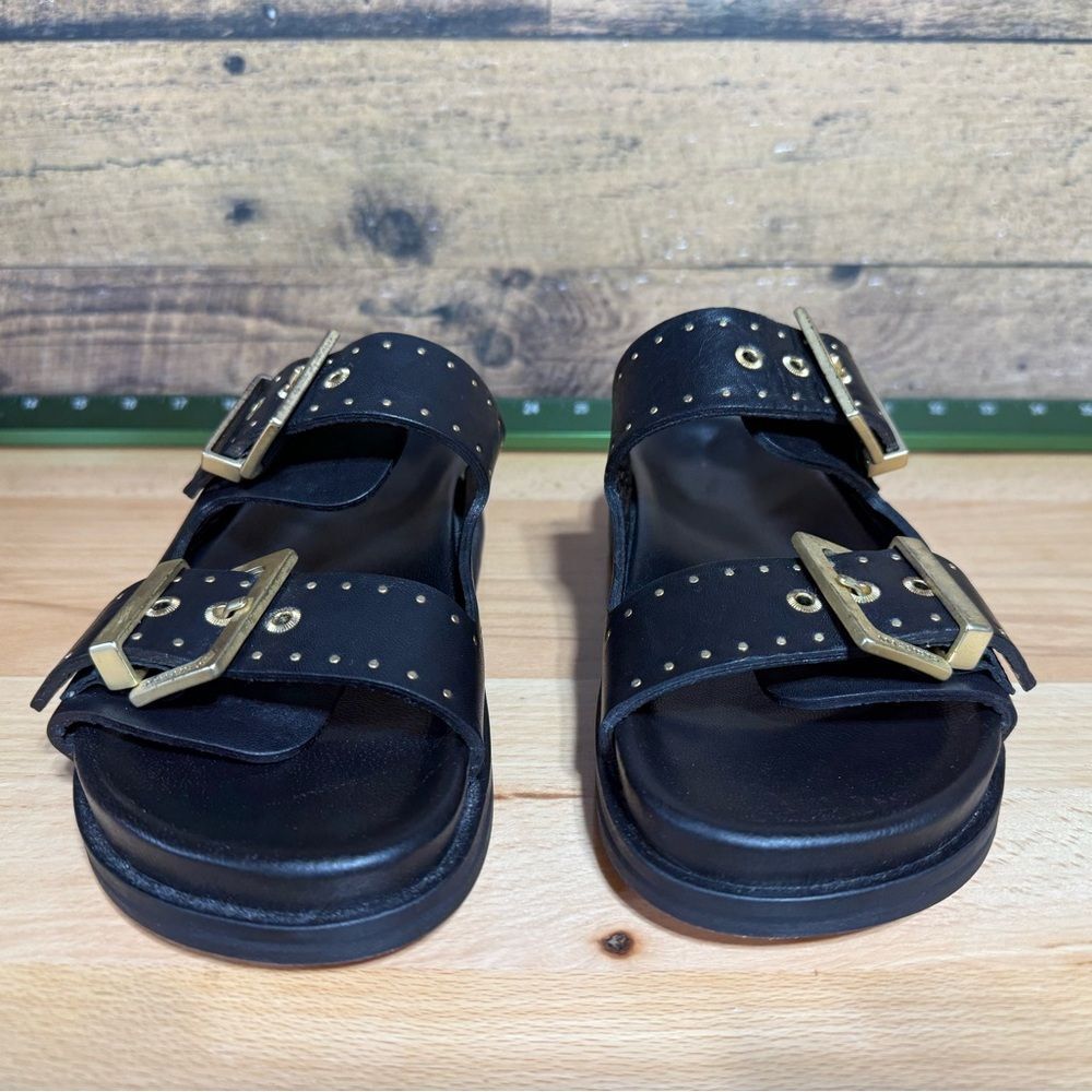 All Saints Black Leather Sandals with Gold Details - Picture 14 of 16
